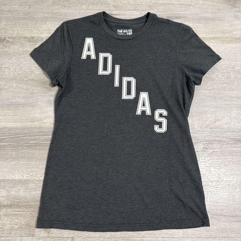 Adidas Shirt Women’s Medium Gray Short Sleeve Logo Tee Cotton Polyester